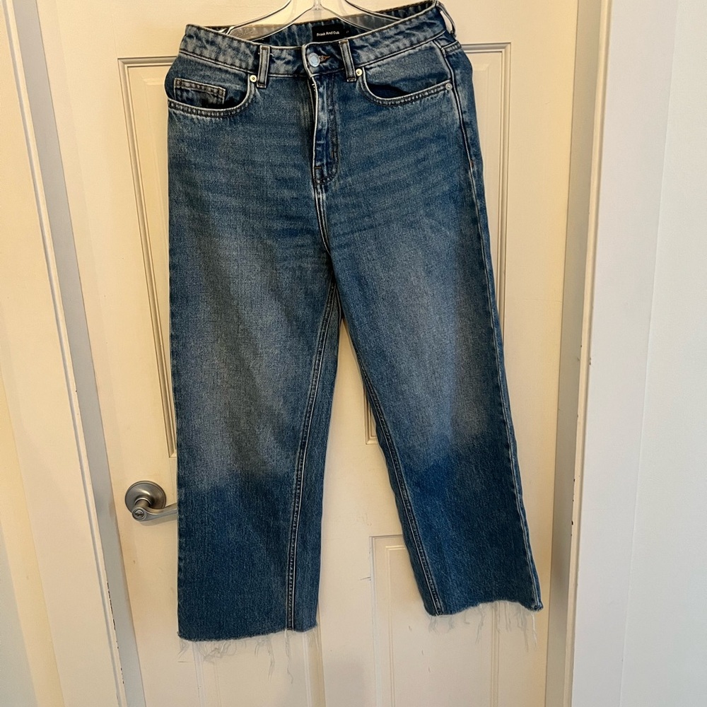 Frank And Oak Nina Wide Leg Blue Denim Jeans